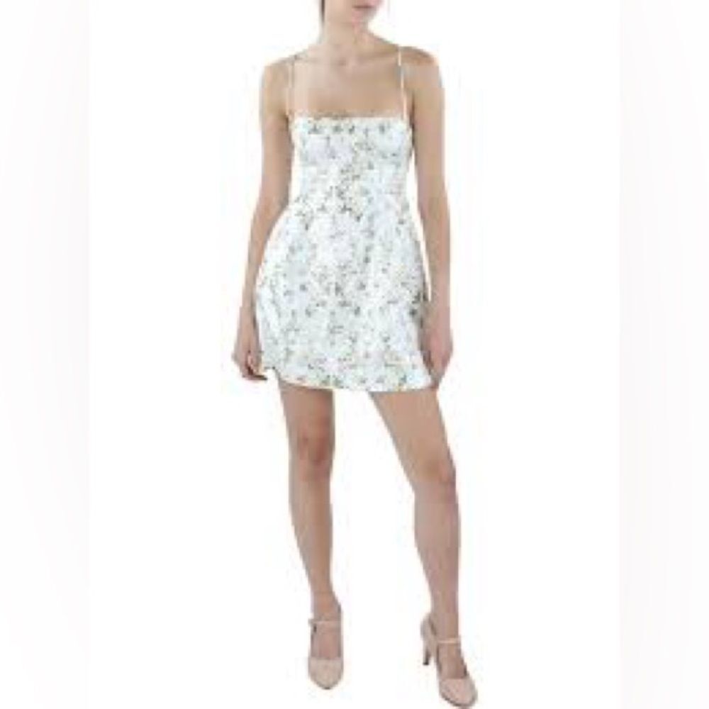 DANIELLE BERNSTEIN Size 8 Zippered Floral Spaghetti Strap Micro Dress pockets